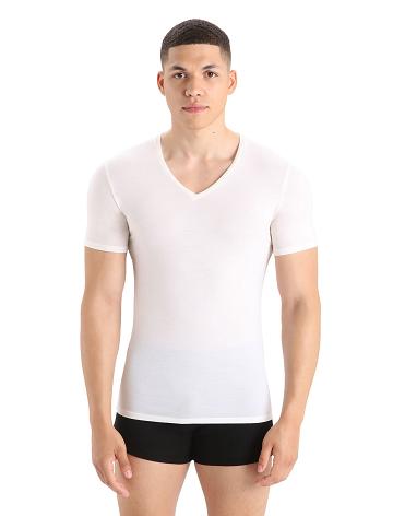Pánské Spodní Prádlo Icebreaker Merino Anatomica Krátké Sleeve V Neck T-Shirt Bílé | CZ 1653QMAZ